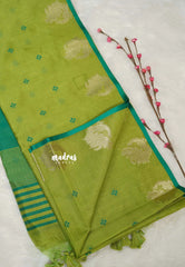 Fresh Green - Manjari - Premium Raw silk with Peacock weaving border and buttas
