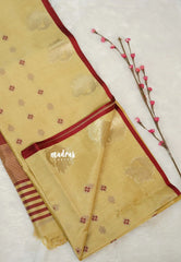 Beige Sandal - Manjari - Premium Raw silk with Peacock weaving border and buttas