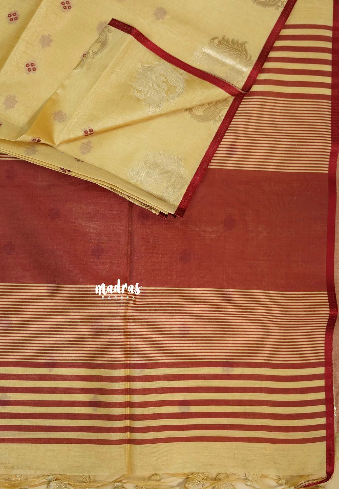 Beige Sandal - Manjari - Premium Raw silk with Peacock weaving border and buttas
