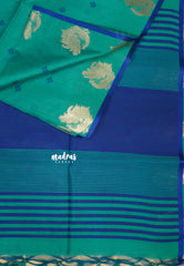 Teal Blue - Manjari - Premium Raw silk with Peacock weaving border and buttas