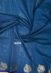 Teal Blue - Manjari - Premium Raw silk with Peacock weaving border and buttas