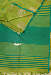 Fresh Green - Manjari - Premium Raw silk with Peacock weaving border and buttas