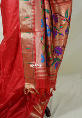 Spicy Red - Manjari - Raw Silk Premium Paithani Weaving Border and Pallu - Best for Small Functions | Pooja | Reception (Copy)