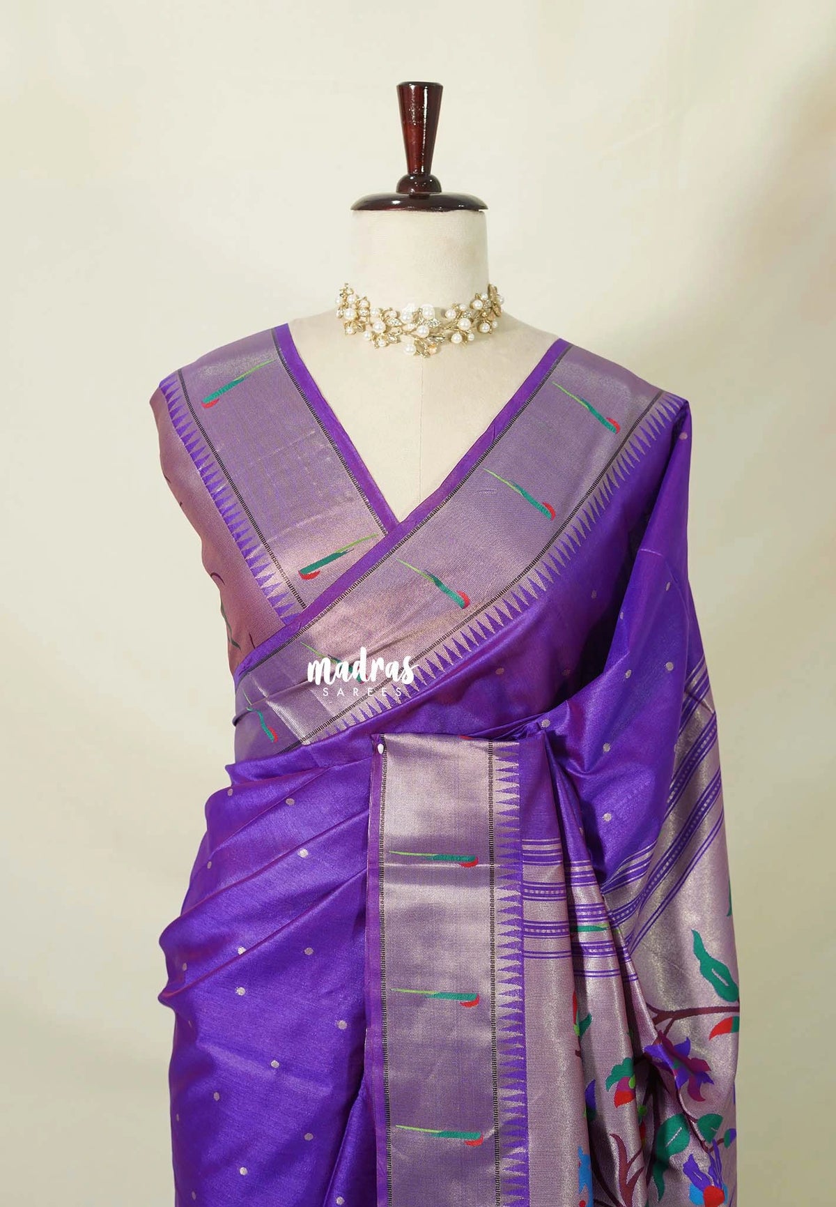 Dual Shade Lavender Purple - Manjari - Raw Silk Premium Paithani Weaving Border and Pallu - Best for Small Functions | Pooja | Reception