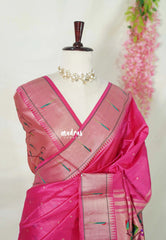 Queen's Pink - Manjari - Raw Silk Premium Paithani Weaving Border and Pallu - Best for Small Functions | Pooja | Reception