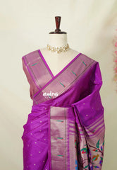 Magenta Purple - Manjari - Raw Silk Premium Paithani Weaving Border and Pallu - Best for Small Functions | Pooja | Reception