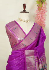 Magenta Purple - Manjari - Raw Silk Premium Paithani Weaving Border and Pallu - Best for Small Functions | Pooja | Reception