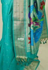 Aqua Green - Manjari - Raw Silk Premium Paithani Weaving Border and Pallu - Best for Small Functions | Pooja | Reception