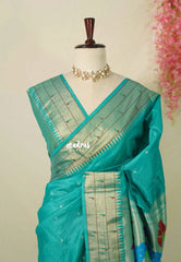 Aqua Green - Manjari - Raw Silk Premium Paithani Weaving Border and Pallu - Best for Small Functions | Pooja | Reception