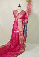 Queen's Pink - Manjari - Raw Silk Premium Paithani Weaving Border and Pallu - Best for Small Functions | Pooja | Reception