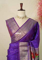 Violet Purple - Manjari - Raw Silk Premium Paithani Weaving Border and Pallu - Best for Pooja Functions | Reception