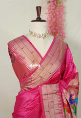 Queen's Pink - Manjari - Raw Silk Premium Paithani Weaving Border and Pallu - Best for Pooja Functions | Reception