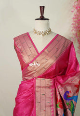 Queen's Pink - Manjari - Raw Silk Premium Paithani Weaving Border and Pallu - Best for Pooja Functions | Reception