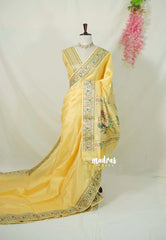 Creamy Yellow - Manjari - Raw Silk Premium Paithani Weaving Border and Pallu - Best for Small Functions | Pooja | Reception