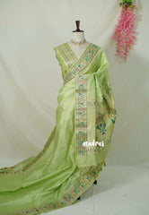Pista Green - Manjari - Raw Silk Premium Paithani Weaving Border and Pallu - Best for Small Functions | Pooja | Reception