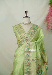 Pista Green - Manjari - Raw Silk Premium Paithani Weaving Border and Pallu - Best for Small Functions | Pooja | Reception