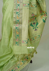 Pista Green - Manjari - Raw Silk Premium Paithani Weaving Border and Pallu - Best for Small Functions | Pooja | Reception