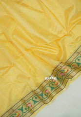 Creamy Yellow - Manjari - Raw Silk Premium Paithani Weaving Border and Pallu - Best for Small Functions | Pooja | Reception