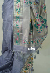 Muted Lavender Grey - Manjari - Raw Silk Premium Paithani Weaving Border and Pallu - Best for Small Functions | Pooja | Reception