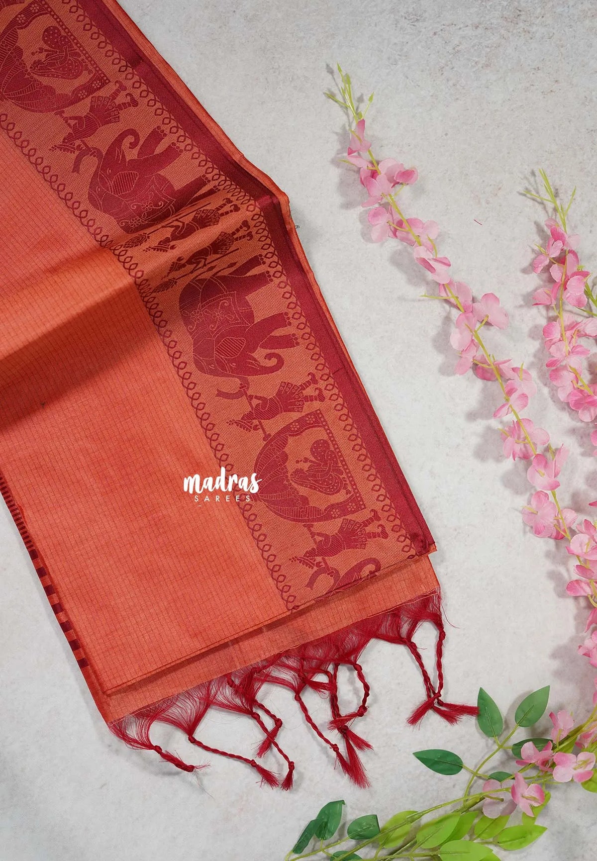 Peach - Manjari - Raw silk with Ambari weaving Border