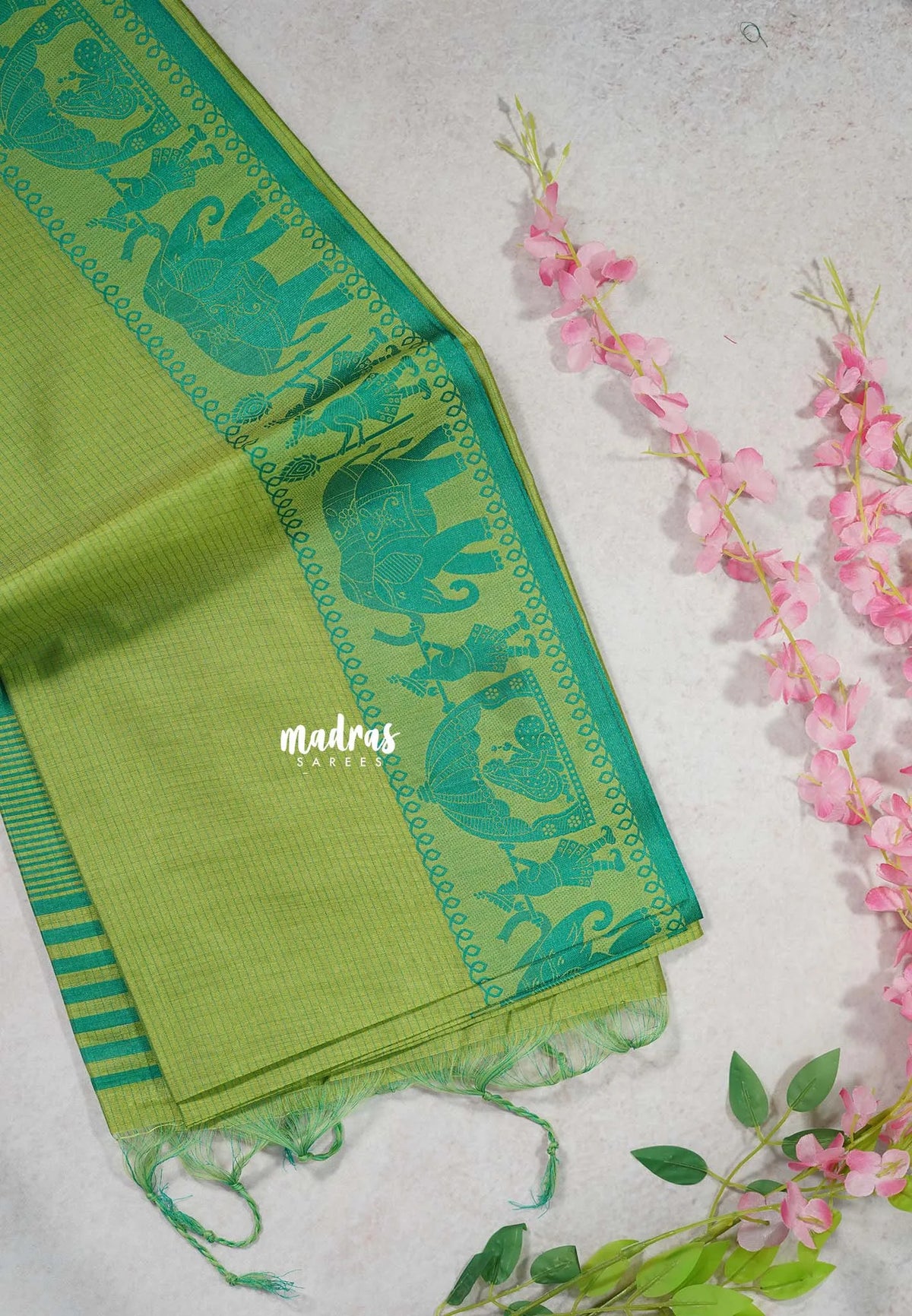 Fresh Green - Manjari - Raw silk with Ambari weaving Border