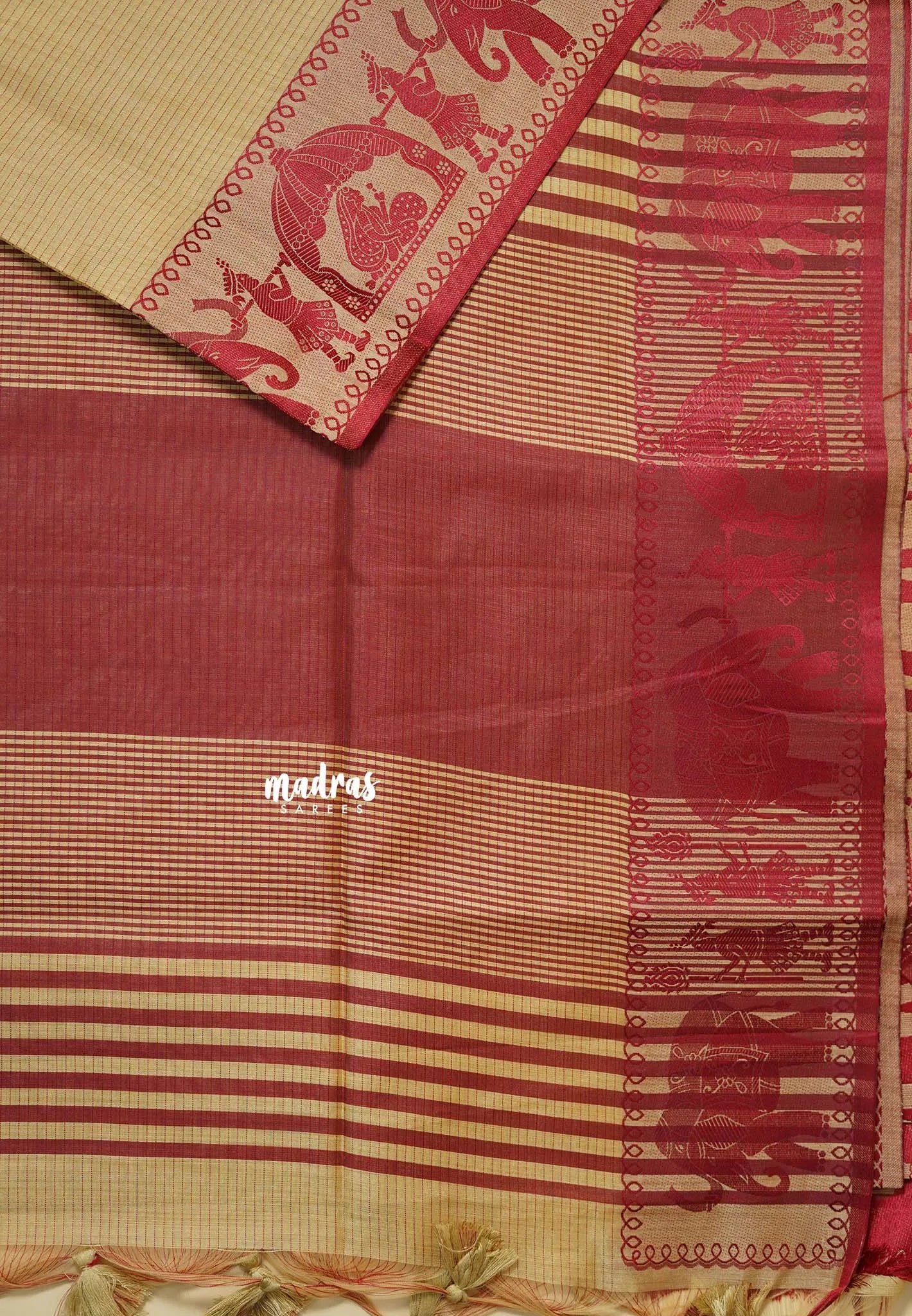 Beige Sandal - Manjari - Raw silk with Ambari weaving Border