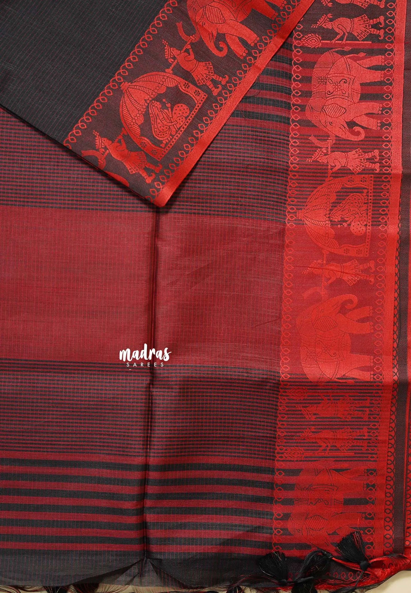 Black - Manjari - Raw silk with Ambari weaving Border