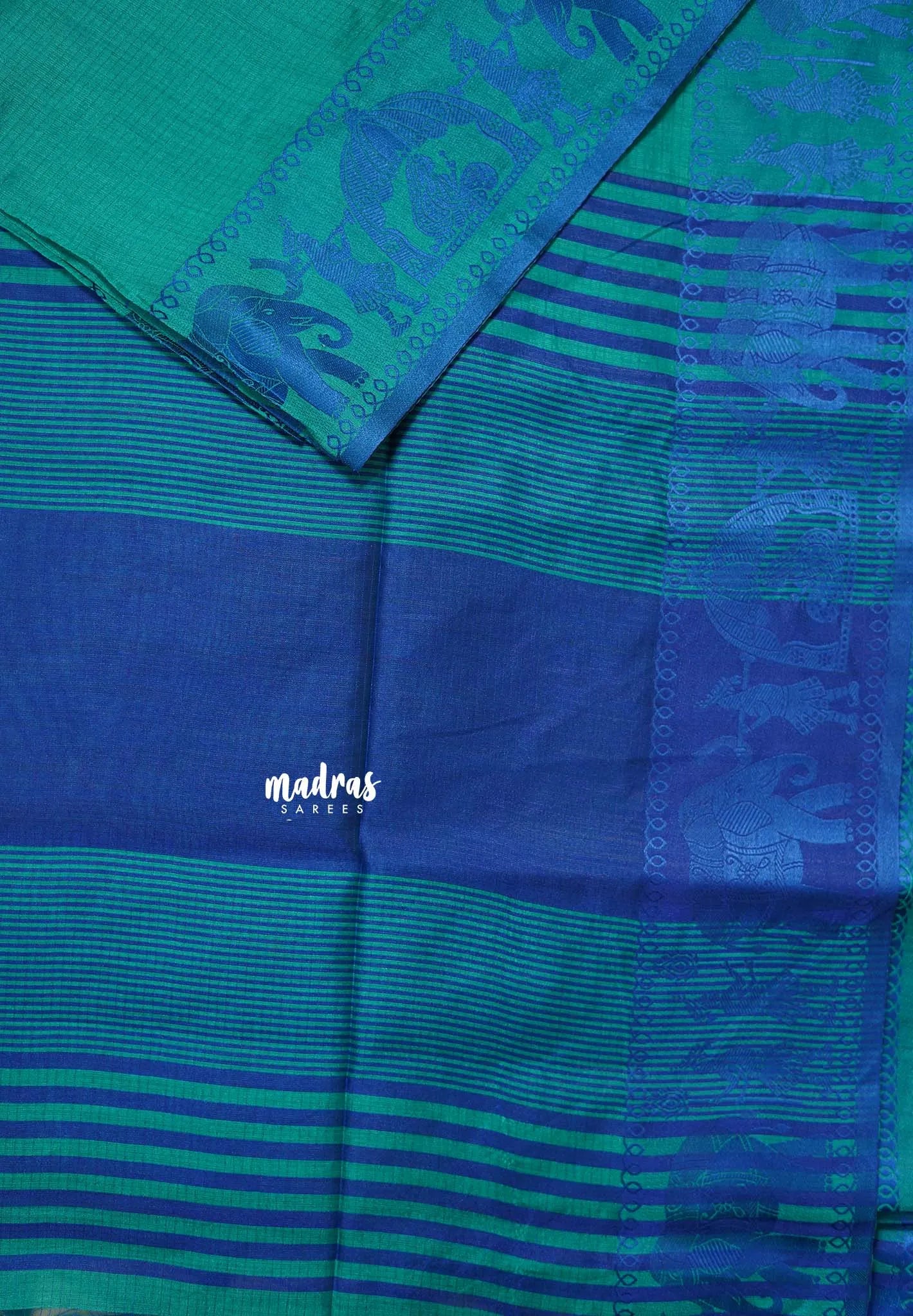 Teal Green - Manjari - Raw silk with Ambari weaving Border