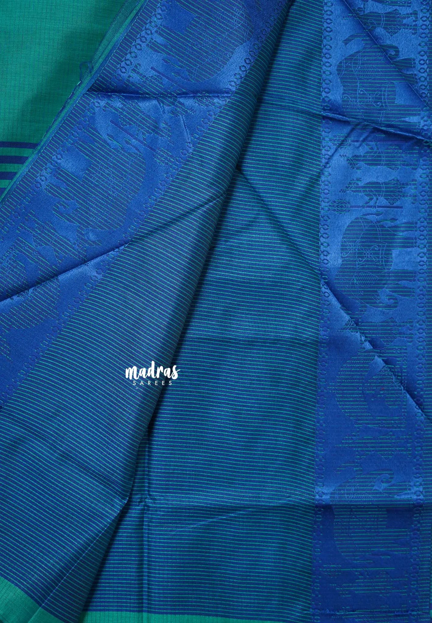 Teal Green - Manjari - Raw silk with Ambari weaving Border