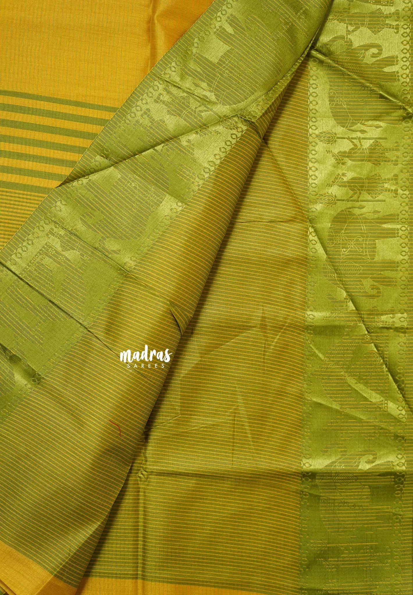 Greenish Yellow - Manjari - Raw silk with Ambari weaving Border