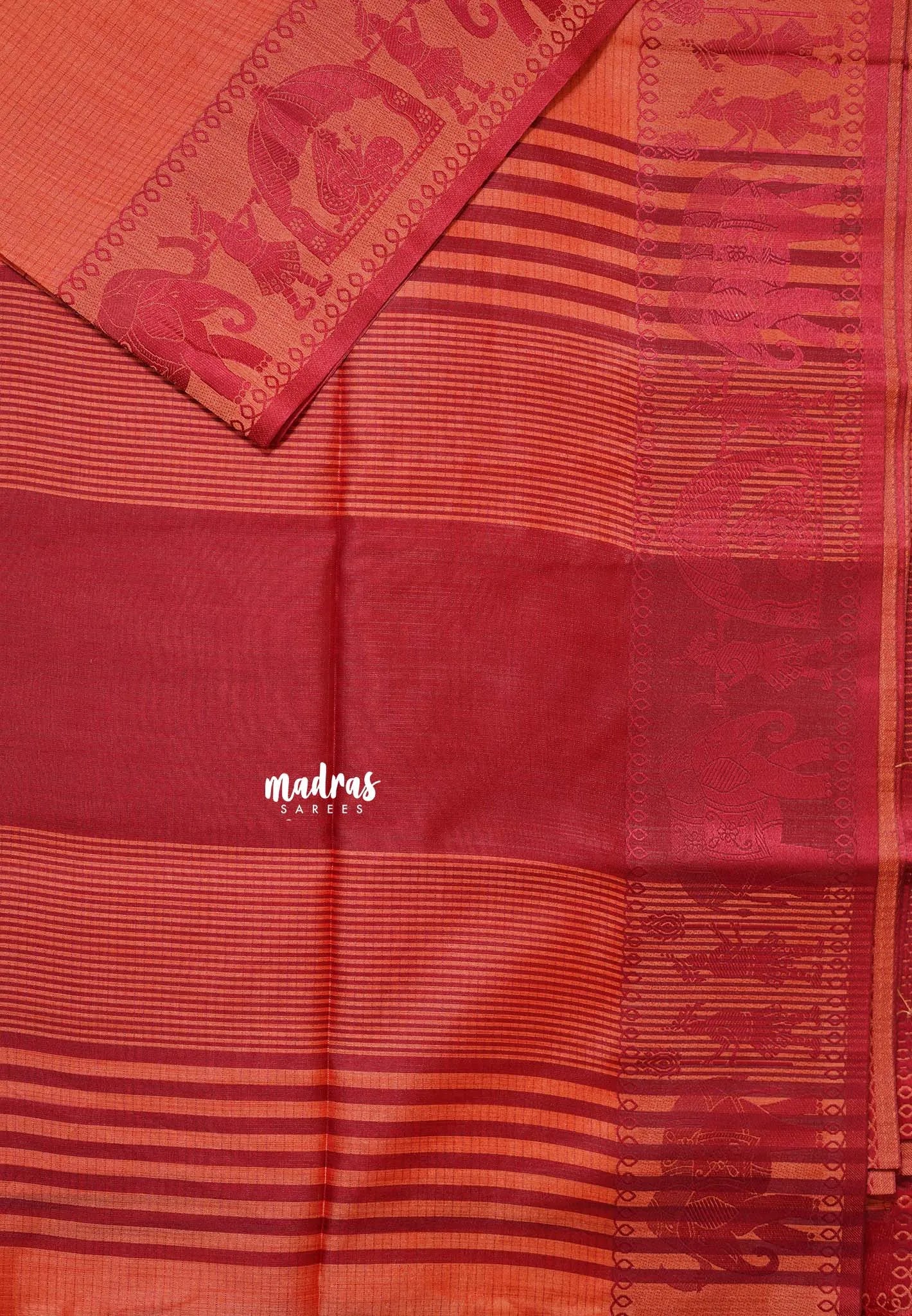 Peach - Manjari - Raw silk with Ambari weaving Border