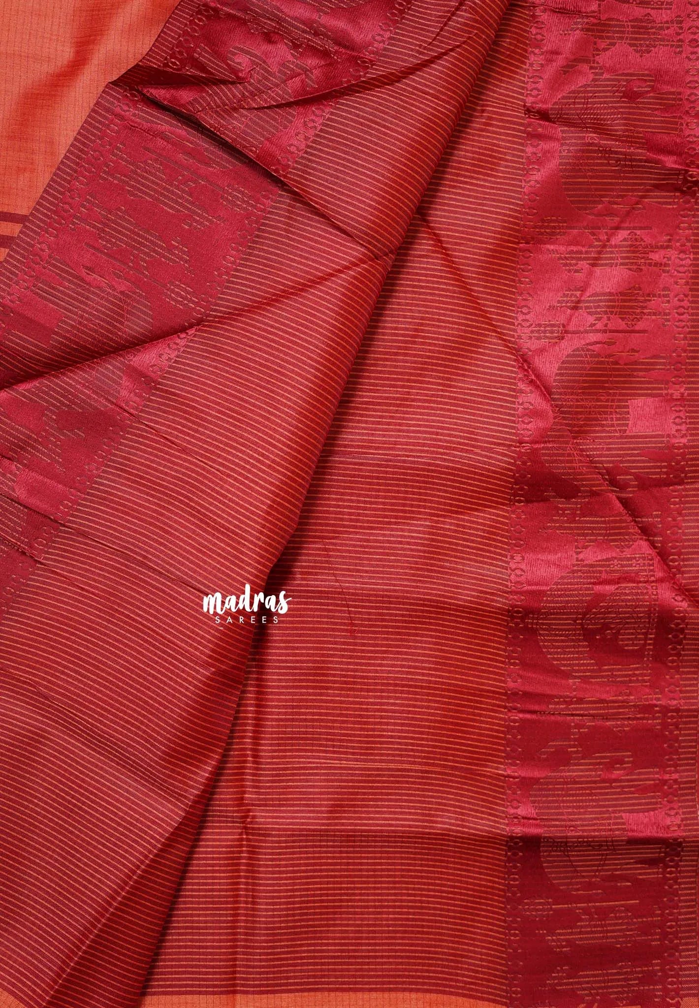 Peach - Manjari - Raw silk with Ambari weaving Border