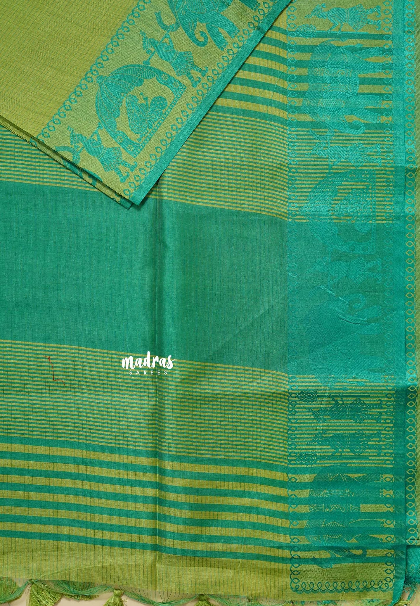 Fresh Green - Manjari - Raw silk with Ambari weaving Border