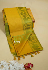 Greenish Yellow - Manjari - Raw silk with Ambari weaving Border