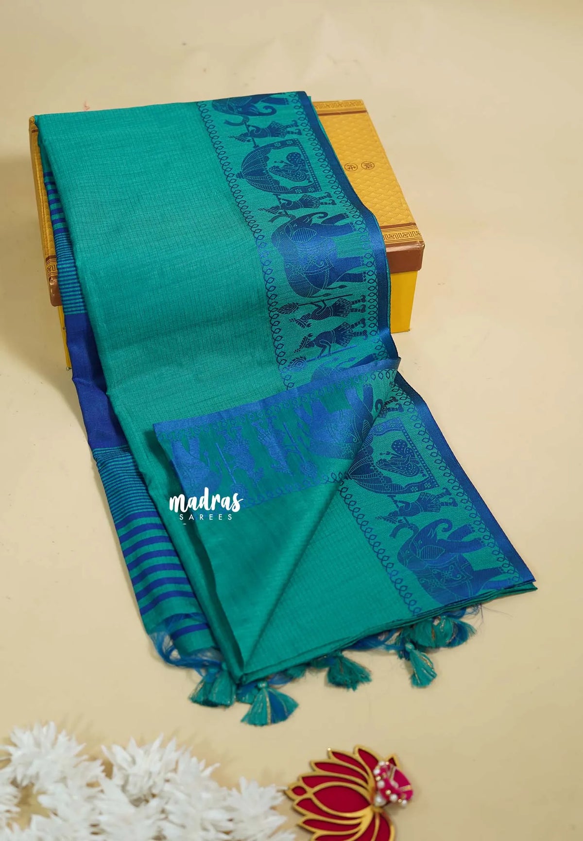 Teal Green - Manjari - Raw silk with Ambari weaving Border