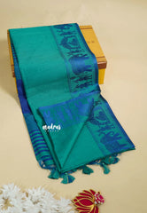 Teal Green - Manjari - Raw silk with Ambari weaving Border