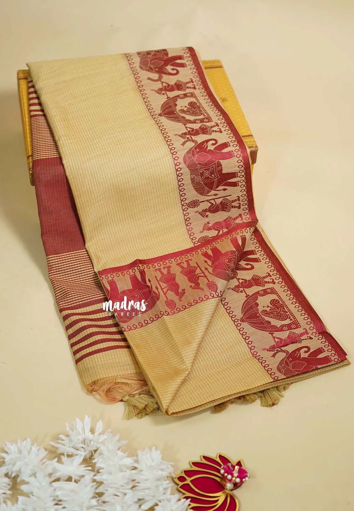 Beige Sandal - Manjari - Raw silk with Ambari weaving Border