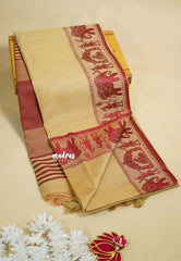 Beige Sandal - Manjari - Raw silk with Ambari weaving Border