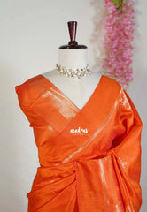 Sunset Orange - Manjari - Raw Silk Saree with Kolam Weaving and Skirt Border - Best for Small Functions / Pooja