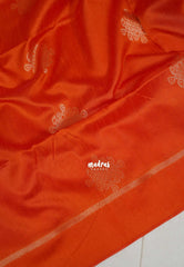 Sunset Orange - Manjari - Raw Silk Saree with Kolam Weaving and Skirt Border - Best for Small Functions / Pooja
