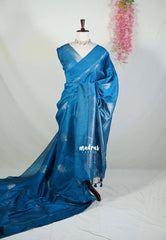 Cobalt Blue Raw Silk Saree with Kolam Weaving & Skirt Border | Manjari | Pooja & Small Functions