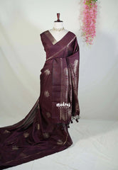 Wine Brown - Manjari - Raw Silk Saree with Kolam Weaving and Skirt Border - Best for Small Functions / Pooja