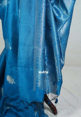 Cobalt Blue Raw Silk Saree with Kolam Weaving & Skirt Border | Manjari | Pooja & Small Functions