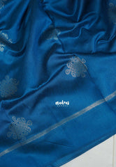 Cobalt Blue Raw Silk Saree with Kolam Weaving & Skirt Border | Manjari | Pooja & Small Functions