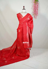 Spicy Red - Manjari - Raw Silk Saree with Kolam Weaving and Skirt Border - Best for Small Functions / Pooja