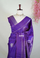 Dual Shade Royal Purple - Manjari - Raw Silk Saree with Kolam Weaving and Skirt Border - Best for Small Functions / Pooja