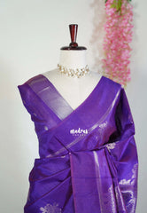 Dual Shade Royal Purple - Manjari - Raw Silk Saree with Kolam Weaving and Skirt Border - Best for Small Functions / Pooja