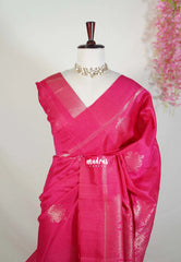 Queen's Pink - Manjari - Raw Silk Saree with Kolam Weaving and Skirt Border - Best for Small Functions / Pooja