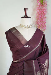 Wine Brown - Manjari - Raw Silk Saree with Kolam Weaving and Skirt Border - Best for Small Functions / Pooja