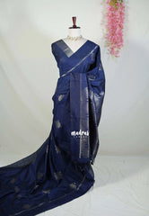Midnight Blue - Manjari - Raw Silk Saree with Kolam Weaving and Skirt Border - Best for Small Functions / Pooja